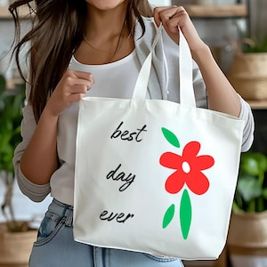 A Vintage Best Day Ever Wedding Tote Bag | Floral Design Wedding Favor | Bridesmaid Gift | Bride to Be Tote | Hotel Wedding Bag 100% Cotton