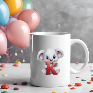 Taza con letras de animales personalizadas Taza con iniciales de Jungle Friends Taza con iniciales de animales adorables Taza con iniciales de Jungle Friends
