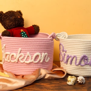 Personalisierter Baby-Dusche-Geschenk-Korb, Korb,Weihnachtsgeschenk, Kinderzimmer Geschenk, Baby Geschenk Korb Baby Name Geschenk Seil Baumwolle Baby Geschenk