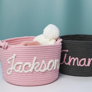 Personalisierter Baby-Dusche-Geschenkkorb, Baby-Namensgeschenk, Seil Baumwolle Baby-Geschenkkorb, Baby-Geschenkkorb, Spielzeugkorb, Weihnachtsgeschenk, Kinderzimmer Geschenk