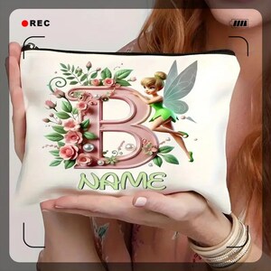 Bolsa de cosméticos de almacenamiento sencilla con diseño de mariposa y flores, con alfabeto A-Z, monedero portátil de gran capacidad, regalo personalizado con nombre para madre e hija