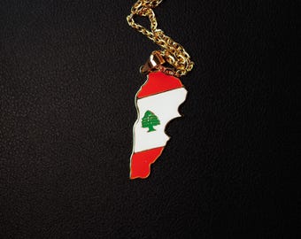 Lebanon Map Necklace; 24k Gold-Plated Lebanese Flag Pendant; Lebanese Jewelry; Arabic Heritage Gift; Middle Eastern Pride; Gift for her