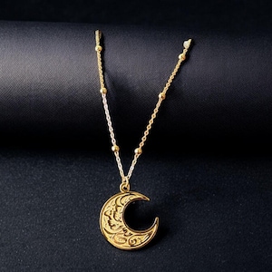 24k Gold-Plated Crescent Necklace, Islamic Arabic Calligraphy Jewelry