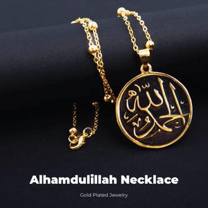 Alhamdulillah Necklace; 24k Double Gold-Plated; Islamic Jewelry; Arabic Calligraphy; Statement Jewelry; Pendant; Gifts for Her