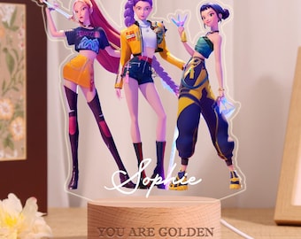 Kpop Demon Hunterx-nachtlampje, Demon Hunter-nachtlampje, Huntrix-merchandiselamp, Hunter Girls-cadeau, Kpop-cadeau voor haar, verjaardagscadeau voor kinderen