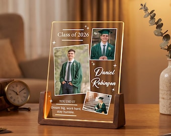 Aangepaste afstudeerfoto naam nachtlampje, gepersonaliseerd klasse van 2026 nachtlampje met foto, afstudeercadeau voor haar, cadeau voor dochter zoon