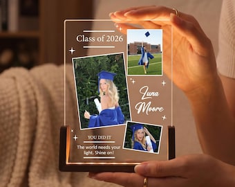 Aangepaste afstudeerfoto naam nachtlampje, gepersonaliseerd klasse van 2026 nachtlampje met foto, afstudeercadeau voor haar, cadeau voor dochter zoon