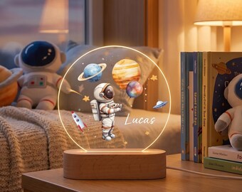 Custom Space-nachtlampje met naam, gepersonaliseerd astronaut led-nachtlampje, verjaardagscadeau voor jongens, 1e verjaardagscadeau voor jongen, doopcadeaus