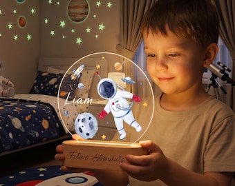 Custom Space-nachtlampje met naam, gepersonaliseerd astronaut led-nachtlampje, verjaardagscadeau voor jongens, 1e verjaardagscadeau voor jongen, doopcadeaus