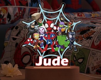 Custom Spiderman Night Light with Name, Personalized Spidey and His Amazing Friend Night Light, Spiderman Family Lamp, Birthday Gift for Kid