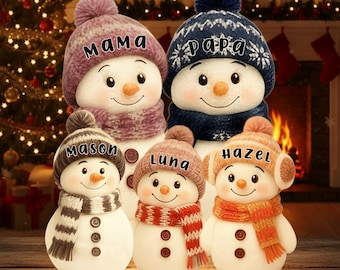 Aangepaste familie sneeuwpop nachtlampje, gepersonaliseerde oma en kleinkinderen sneeuwpop led-lichtbak, 3D-kerstdecor, kerstcadeau voor ouders