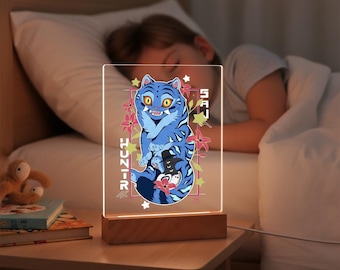 Kpop Demon Hunters-nachtlampje, Kpop Huntrix-nachtlampje, Huntrix-merchandiselamp, cadeau voor Huntrix-fan, schattig blauw tijgerlicht, muziektijgerlamp