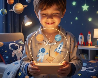 Custom Space-nachtlampje met naam, gepersonaliseerd astronaut led-nachtlampje, verjaardagscadeau voor jongens, 1e verjaardagscadeau voor jongen, doopcadeaus