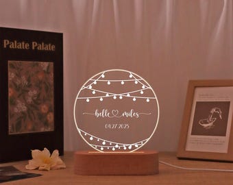 Aangepaste paarnamen nachtlampje, romantisch jubileumcadeau voor stel, namen en datumcadeau, verlovingscadeau, Valentijnsdagcadeau voor haar