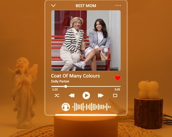 Aangepaste muziek foto nachtlampje, gepersonaliseerde nummerplaat, albumhoes liedlijst, kerstcadeau, Moederdagcadeaus, cadeau voor oma