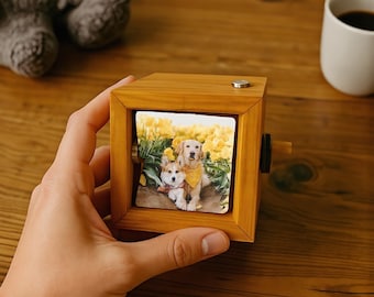 Gepersonaliseerde foto flipbook animatiebox, aangepast houten fotoboek met licht, fotobox met slinger, kerstcadeau, jubileumcadeau