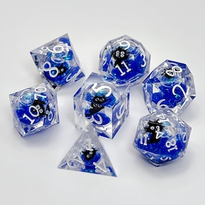 Dice Set, Blue DND Core Dice Set, Cat Edge Liquid Dice Set, Dungeons And Dragons Dice, Role Playing Game Gift, Resin Dice for Tabletop Game