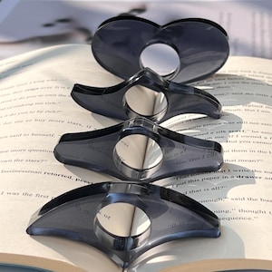 Suporte de página de livro feito à mão, espalhador de páginas preto, suporte de página de polegar de resina, suporte de página de livro minimalista, presente elegante para amantes de livros, presente para ela