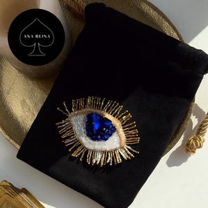 Luxury Black Velvet Pouch with Beaded Evil Eye Guardian | Ana Reina Tarot Bag