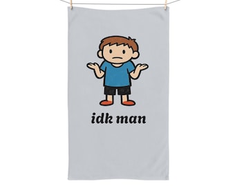 idk man cartoon haalt zijn schouders op Handdoek | grappige zin keukenhanddoek