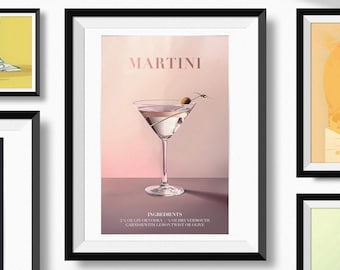 Trendy Wall Art, Martini Cocktail Art Print: Chic Bar Cart Decor (Digital Download)