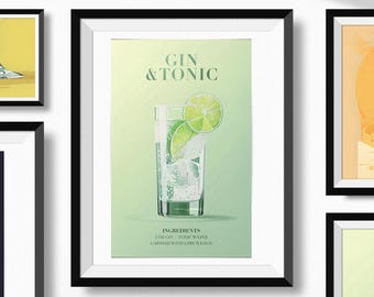 Trendy Wall Art, Gin & Tonic Art Print: Stylish Home Bar Decor (Digital Download)