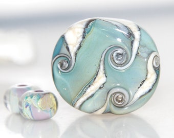 Sand Swamp Sage and Ivory Organic Swirl Lampwork Glass Bead