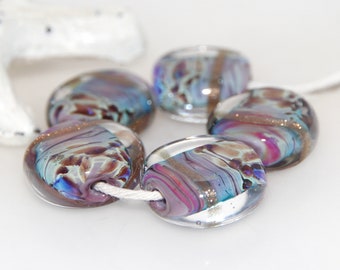 Purple Speckle Lustre with Goldstone Lampwork Glass Flat Bead Set