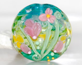 Zonneschijn en roze bloementuin handgemaakte lampwork glazen linzenkraal