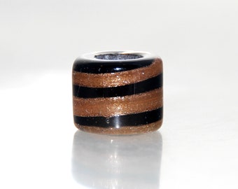 Black Dreadlock Bead with Goldstone Stripes 7mm hole