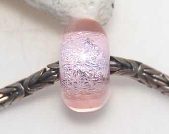 Pastel Rosaline Pink Dichroic Handmade Lampwork Glass Big Hole Bead
