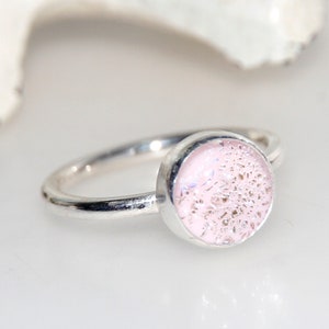 Sterling Silver Pastel Pink Sparkly US Size 7.5 Cabochon Ring
