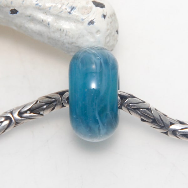Whispy Blue Handmade Lampwork Glass Big Hole Bead