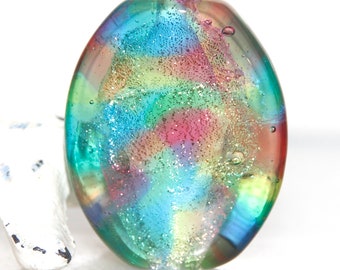 Pretty Bright Shiny Dichroic Color Splash Lampwork Glass Focal Bead