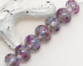 Transparent Purple Blue and Olive Speckled Lampwork Glass Bead Spacers