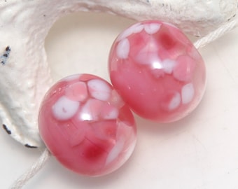 Pink and White Lampwork Glass Frit Beads