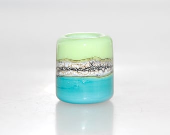 Turquoise and Pea Green Organic Lampwork Glass Dread Bead 7mm hole