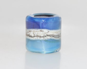 Lustre Blue Sand Bar Lampwork Glass Dreadlock Bead 7mm hole