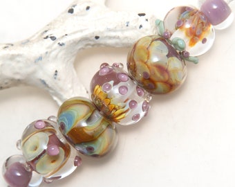 Desert Toned Grape Purple Mixed Lampwork Glass Bead Set