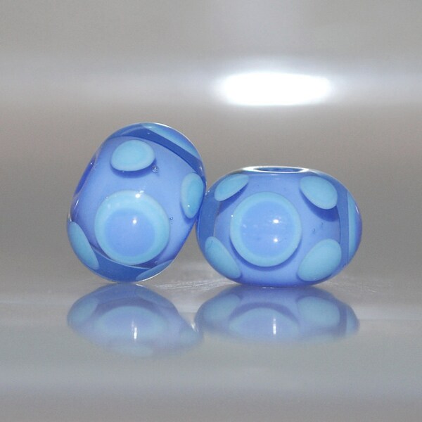 Two Tone Blue Spotty Lampwork Glass Bead Pair