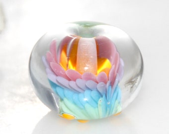 Pastel Rainbow Implosion Lampwork Glass Transparent Round Focal Bead