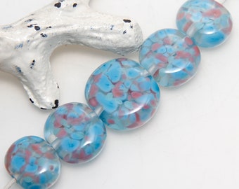 Pink and Blue Pastel Speckle Transparent Lampwork Glass Bead Set