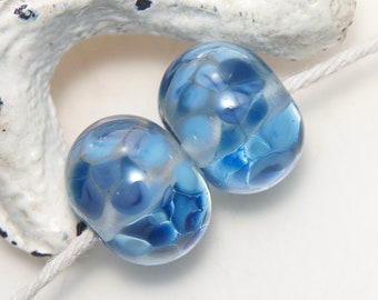 Mixed Blues Speckled Lampwork Glass Bead Pair