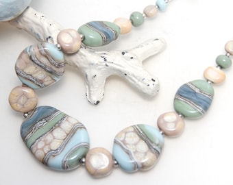 Artisan Lampwork Glass Earthy Pebble Stones Sterling Silver Gifts for Her