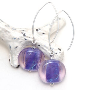 Artisan Purple with Blue Dichroic Lampwork Glass Earring Pair Gifts for Her