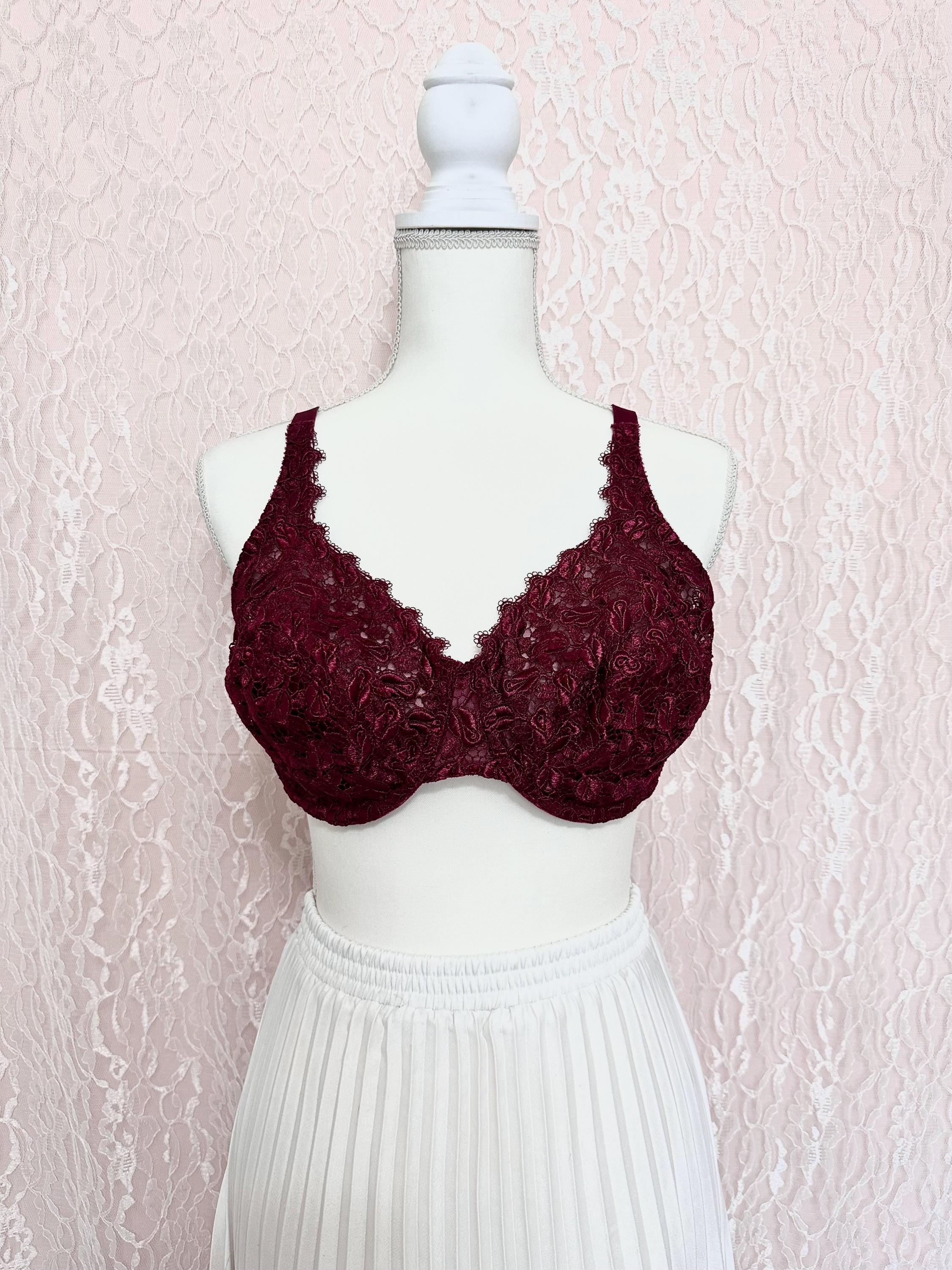 Playtex Secrets Vintage Full Figure Lace Bra – Size 38D, Burgundy Red ...