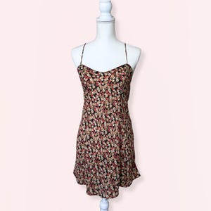 Knickerbox Vintage Autumn Floral Slip Dress – Size 10-12, Black w/ Floral Print