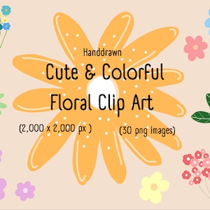Hand Drawn Floral Clip Art, Whimsical Clip Art, Colorful Flowers, Clip Art, Scrapbooking, Journaling, Kid Craft, Planners, Kid Crafts,