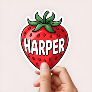 Custom Name Strawberry Sticker - Cute Fruit Vinyl Label - Personalized Gift for Girls - Fun Kawaii Aesthetic Decal