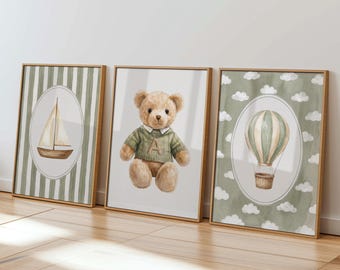 Benutzerdefinierte Bär Initial Print Set | Aquarell Kinderzimmer Wandbild
